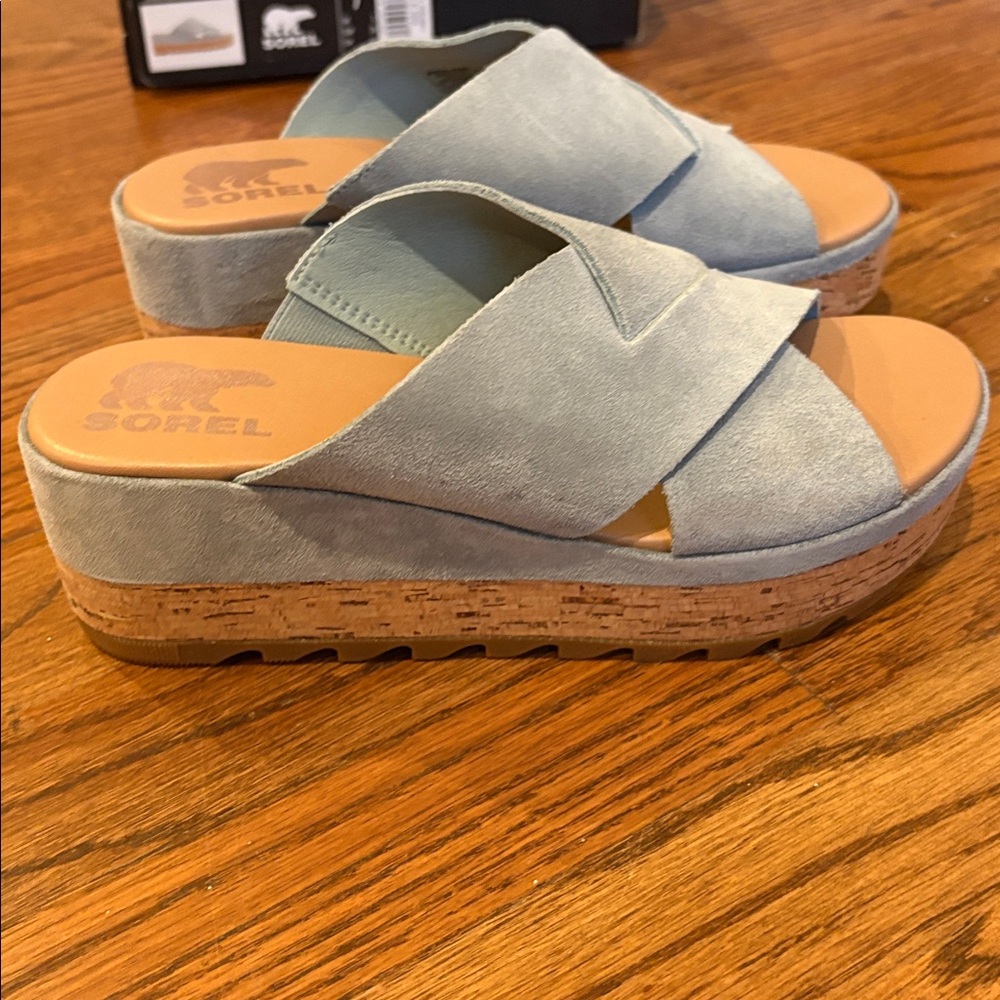 Sorel Crushed Blue Flatform Mules